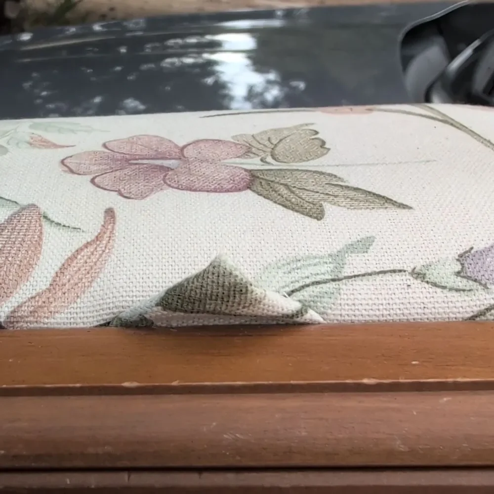 Vintage Wood and Floral Fabric Sewing Box with Handle